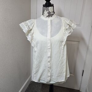 GAP Crinkle Gauze Flutter Sleeve Top Women's Small Cotton